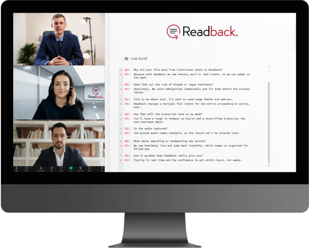 The Readback live viewer shown on a monitor